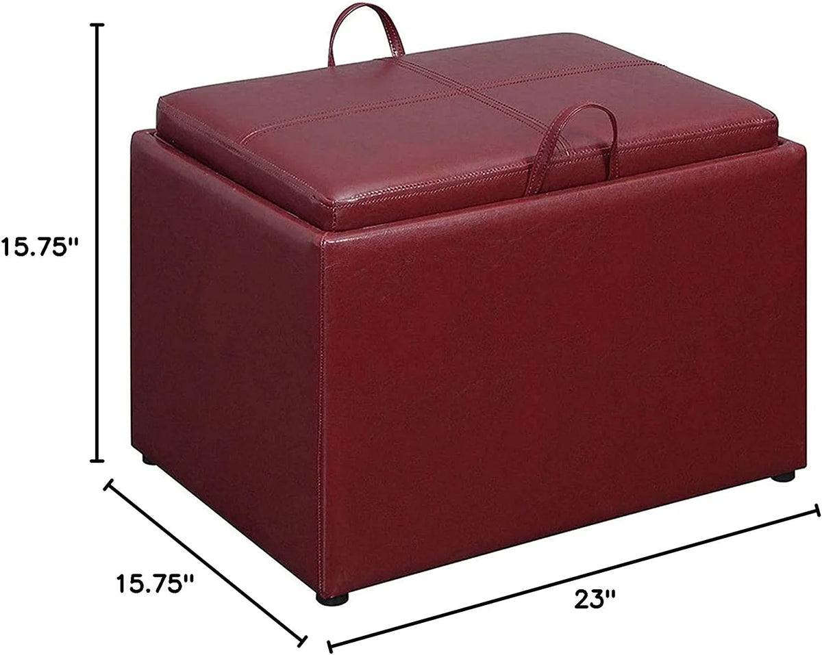 Burgundy Faux Leather Accent Storage Ottoman H34736