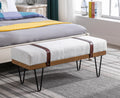 White Faux Fur Upholstered Ottoman Bench with Metal Legs E8972