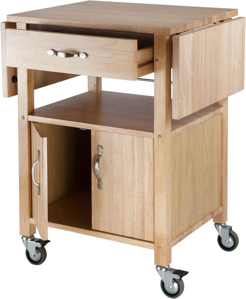 Natural Wood Drop-Leaf Kitchen Cart & Stool T5121