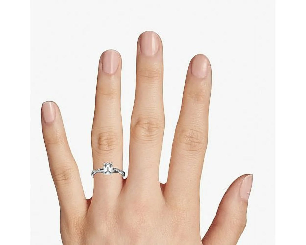 14K White Gold Emerald Solitaire Engagement Ring K49025