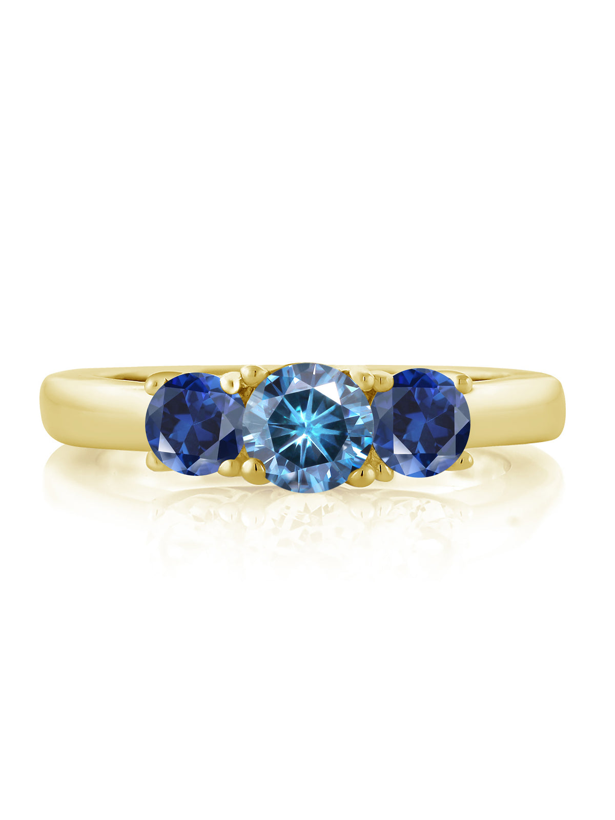 18K Yellow Gold Plated Silver Ring Persian Blue Moissanite Created Sapphire E368392