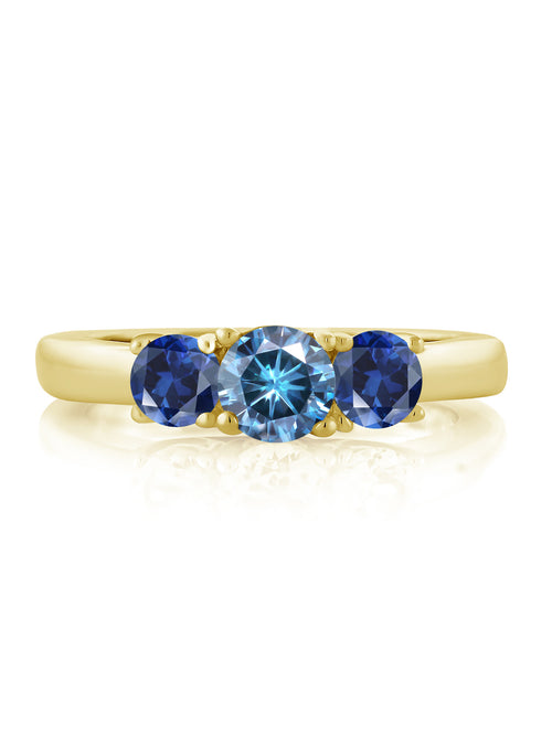 18K Yellow Gold Plated Silver Ring Persian Blue Moissanite Created Sapphire E368392