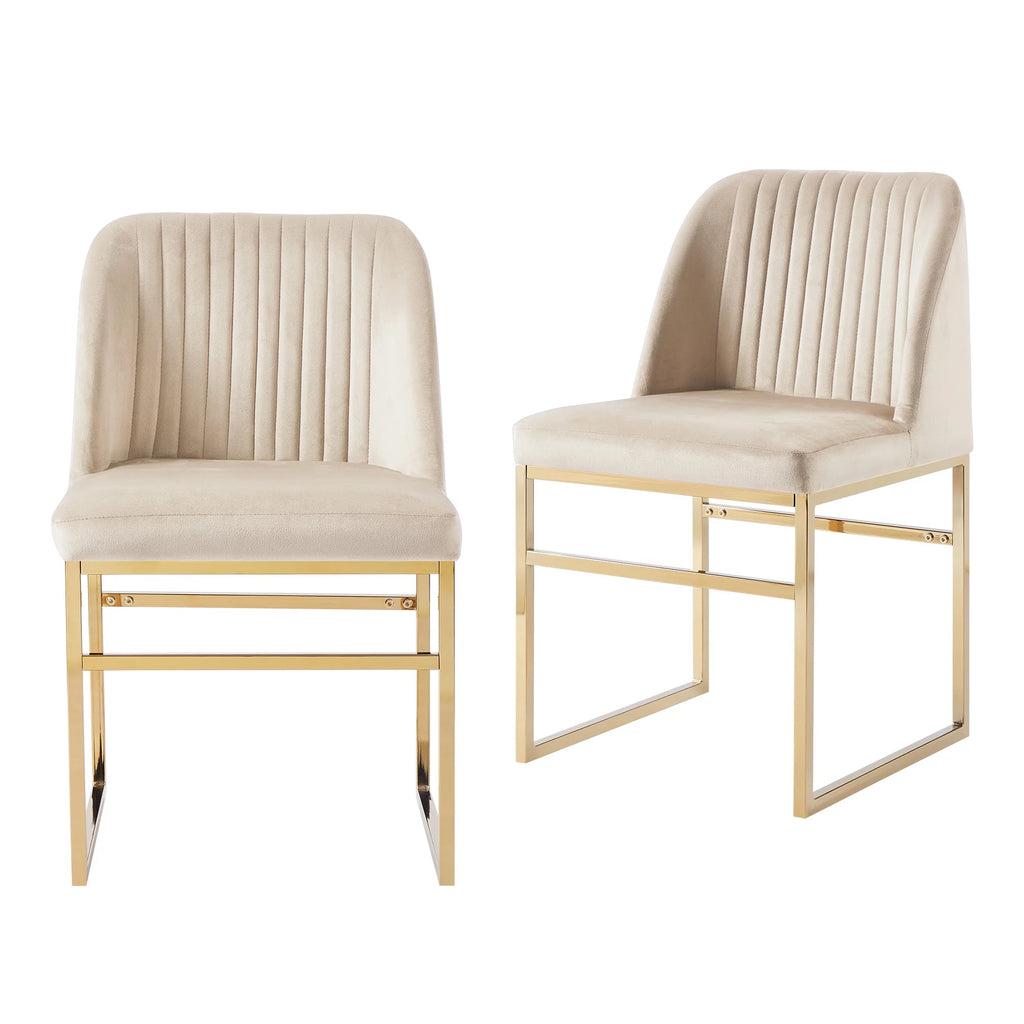 Set of 2 Upholstered Velvet Dining Chairs with Gold Metal Base J844732