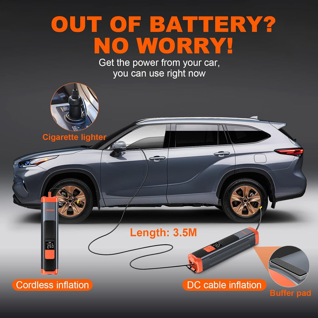 6000mAh 150PSI Tire Inflator Portable Air Compressor with LCD, Pack of 2 G955