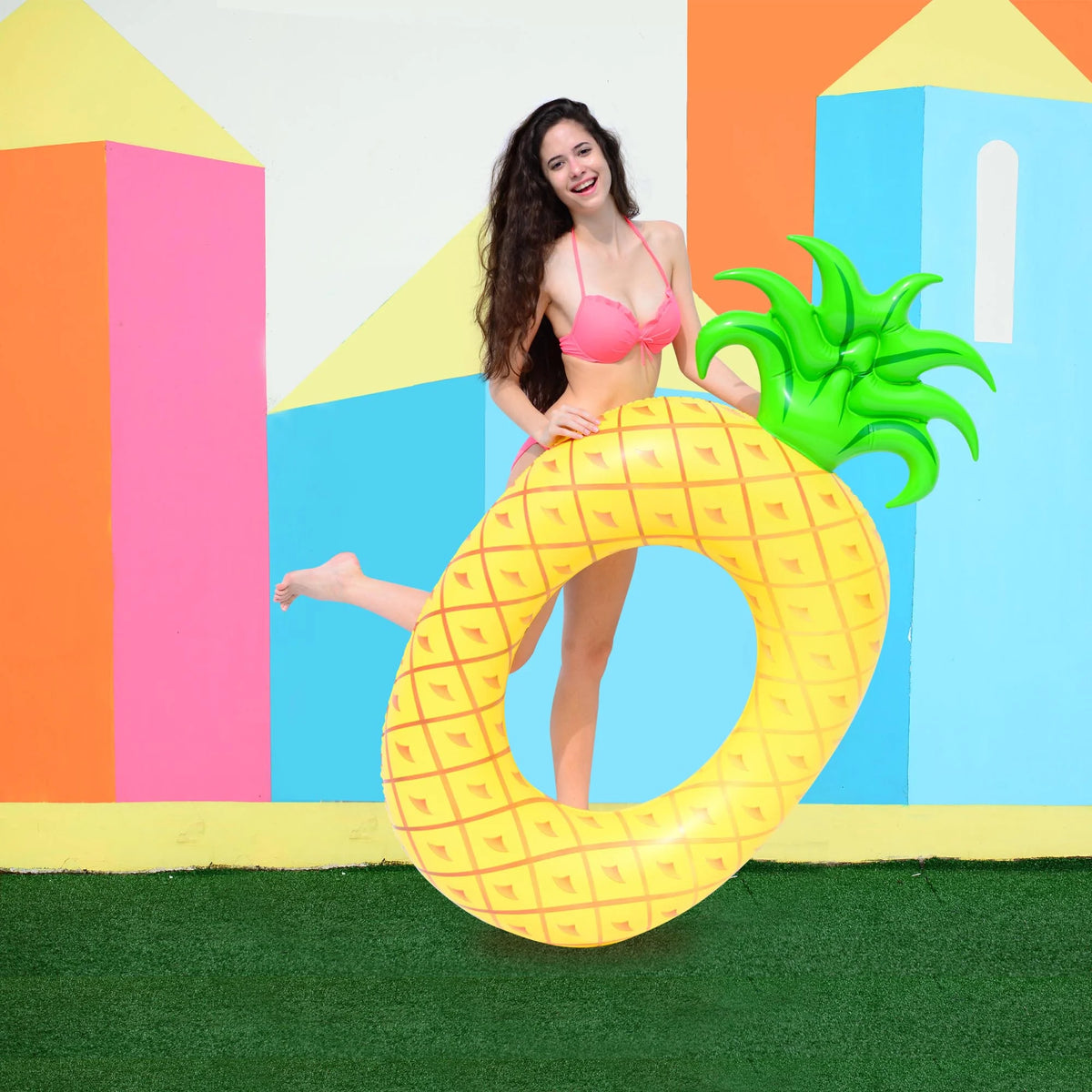 72" Yellow Pineapple Inflatable Tube Ring Swimming Pool Float V2073