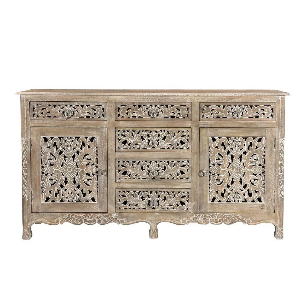 Gray 6 Drawer 2 Door Solid Wood Sideboard G600