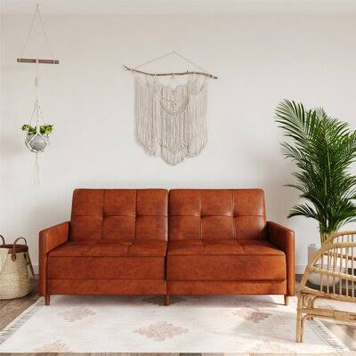 Twin Faux Leather Tufted Back Convertible Sofa J8292