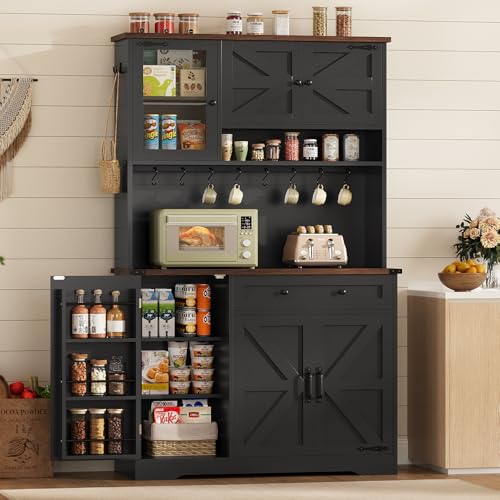 Black Kitchen Pantry Cabinet with Drawer and Doors G25566
