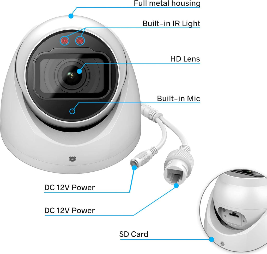 6MP HD POE IP Eyeball Dome Camera with Built-in MIC, IP67 J2630