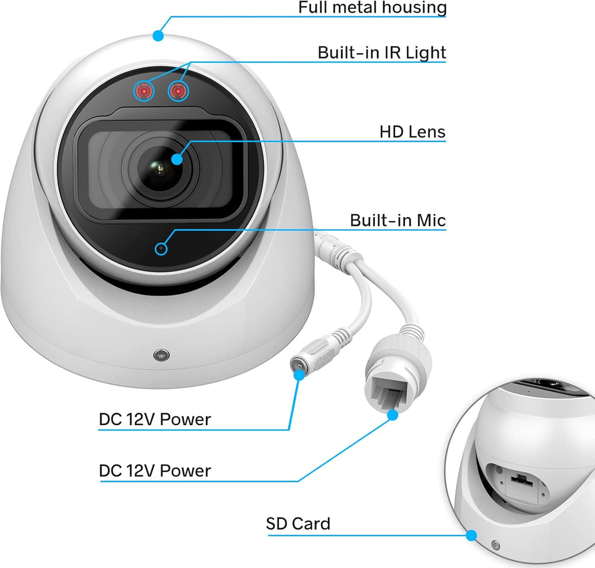 6MP HD POE IP Eyeball Dome Camera with Built-in MIC, IP67 J2630