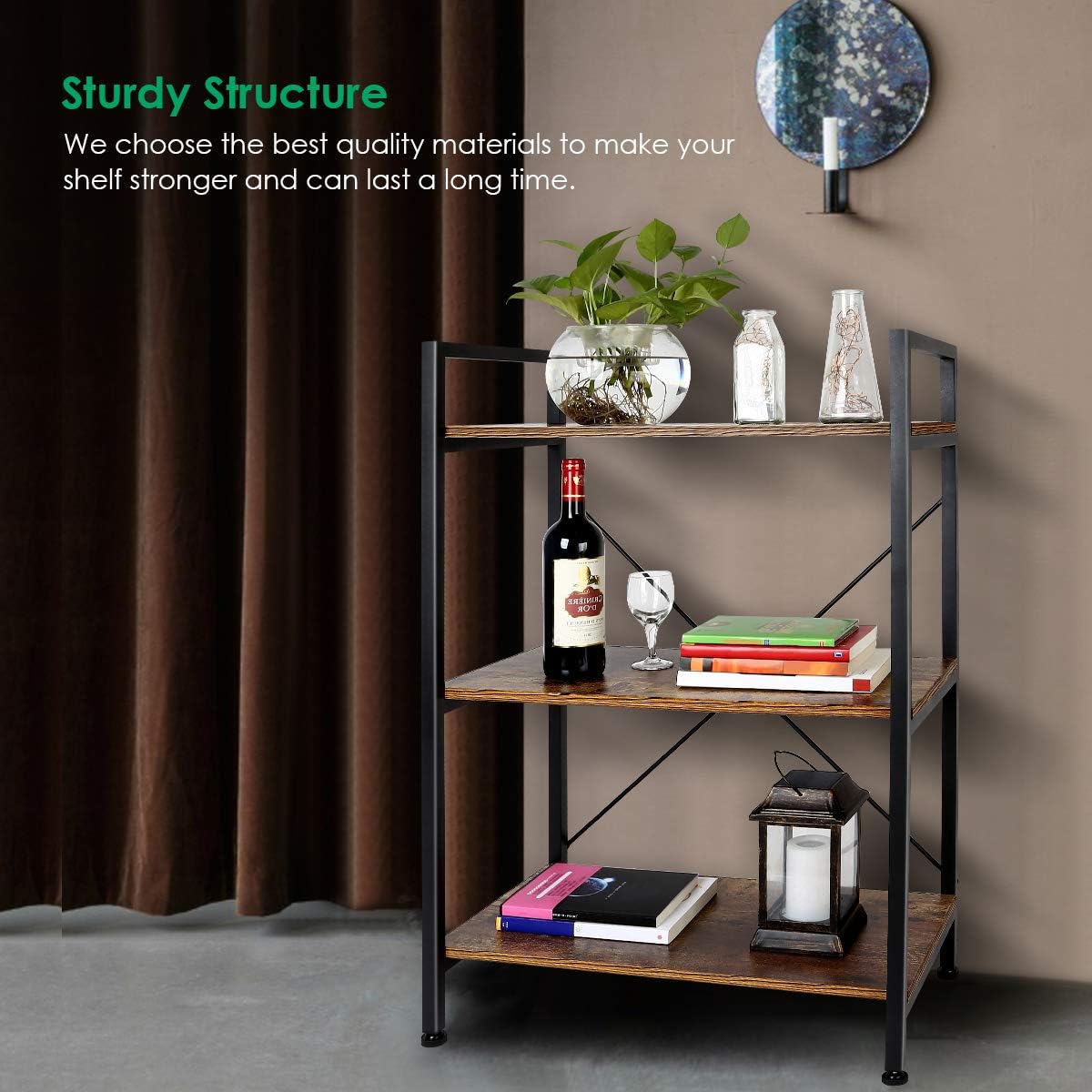 3-Tier Wood and Metal Bookshelf D154453