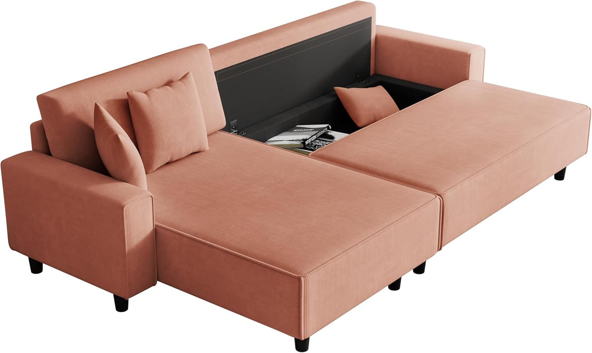 Orange Corduroy Sofa Bed with 2 Pillows N32157