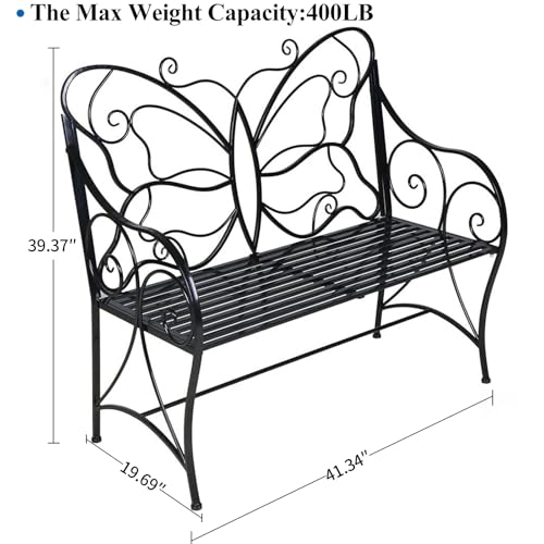 Black Cast Iron Metal Outdoor Bench with Armrests V929901