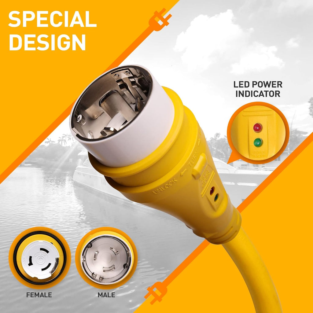 25FT 50 Amp 3 Prong Male to Female Marine Power Cord D827236