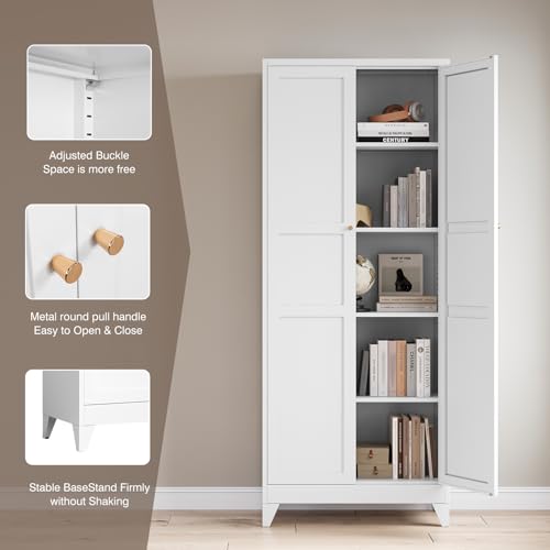 Black 5 Tier Metal Storage Cabinet with 2 Doors and 5 Adjustable Shelves H786