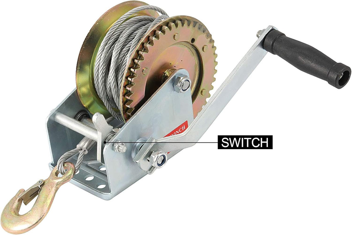 1600lbs Capacity Heavy Duty Hand Winch with 49FT Steel Cable, Pack of 2 Y5886