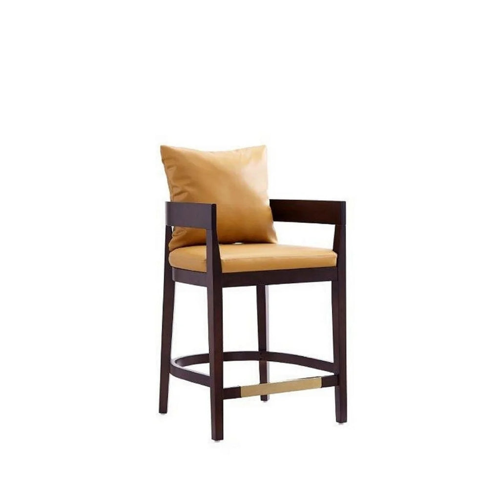Camel and Dark Walnut Beech Wood Counter Height Bar Stool O649496