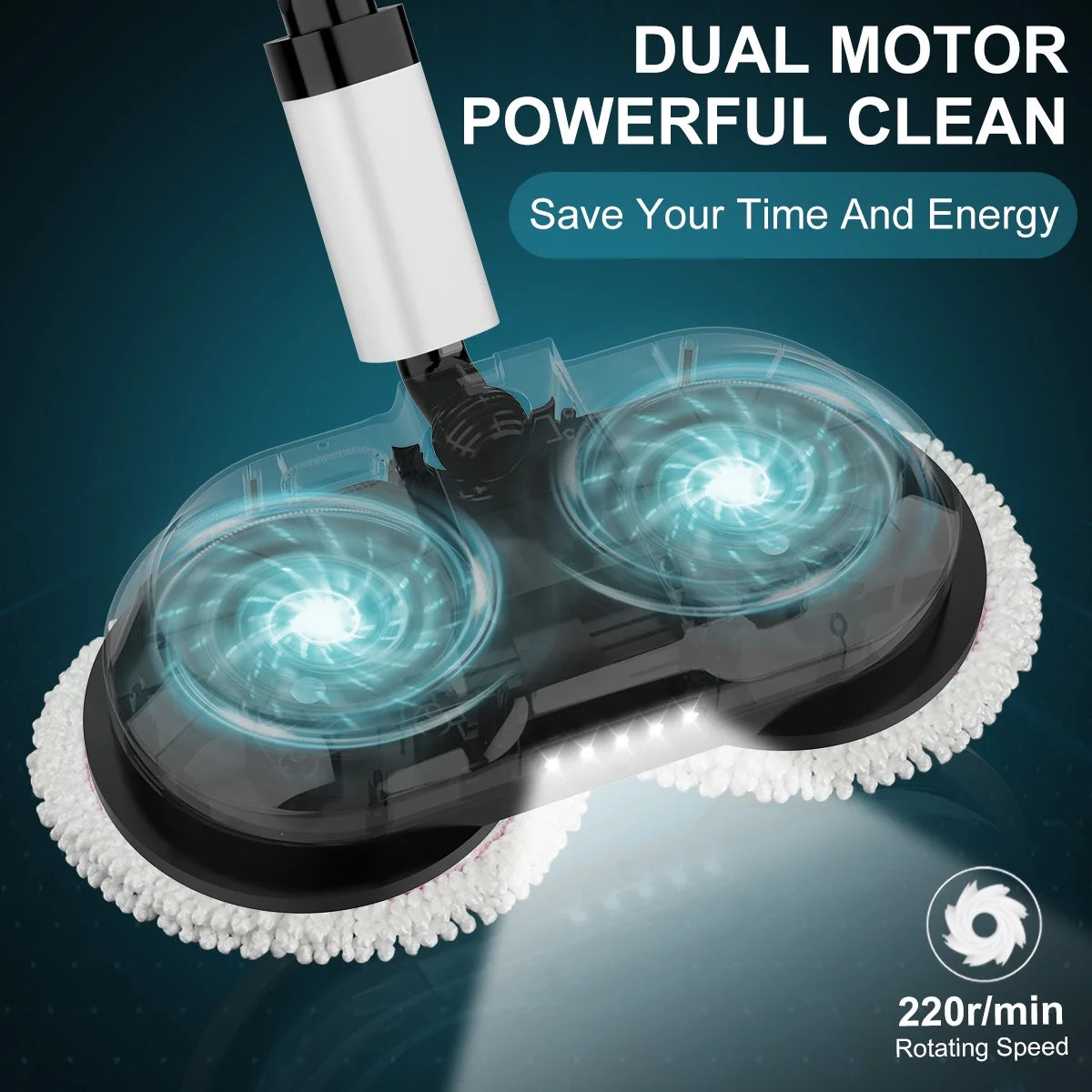 Cordless Electric Spin Mop with 300ml Water Tank and LED Headlight O88957