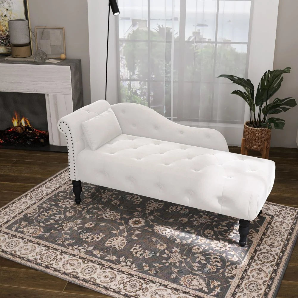 Modern Tufted Chaise Lounge Chair with Solid Wood Legs S8046