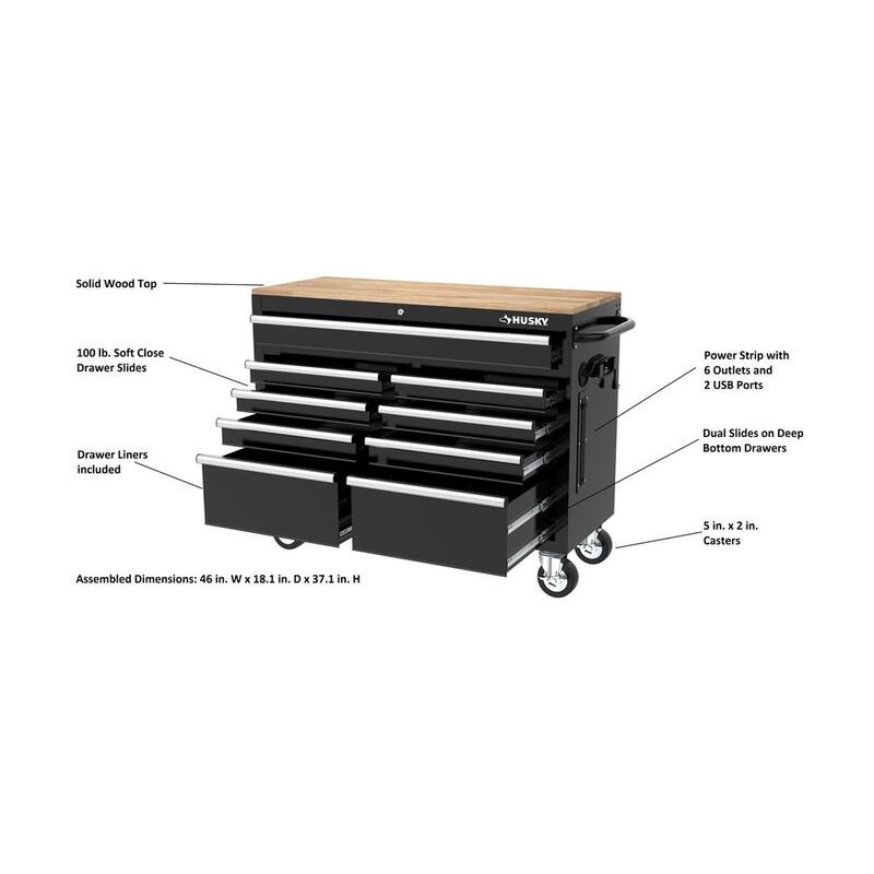 46 in. Gloss Black Mobile Workbench Cabinet G802558