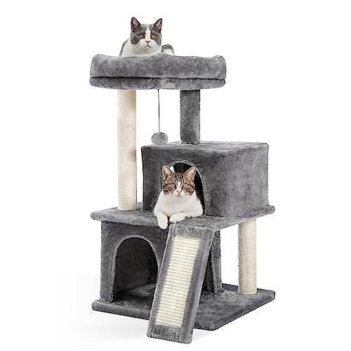 30 Inches Cat Tree with Dual Condos and Scratching Posts U7666