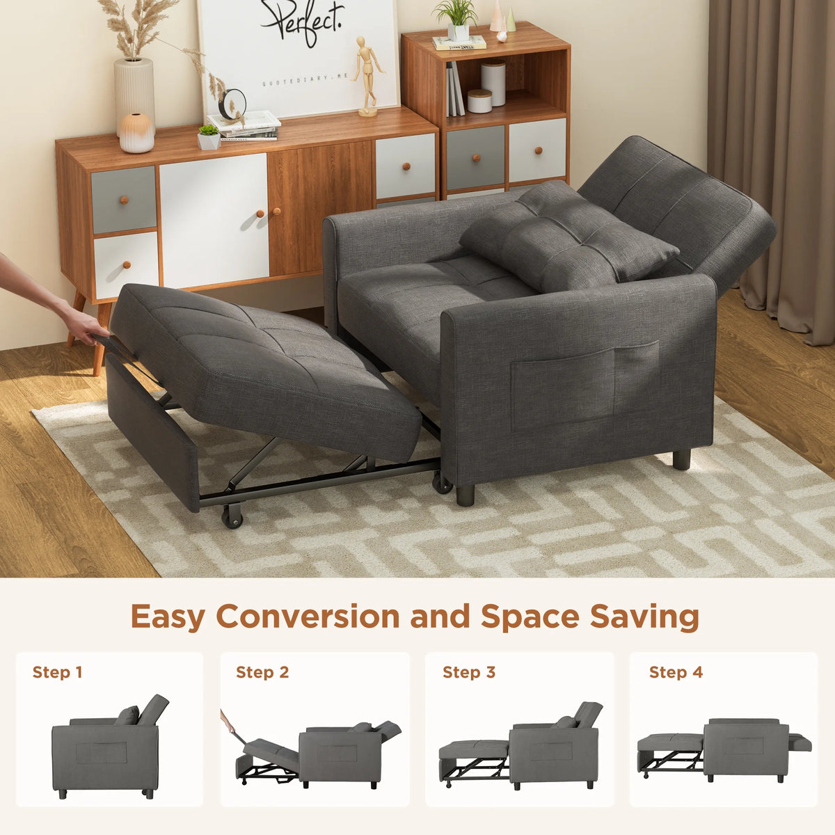 Light Gray Convertible Sofa Bed G19026