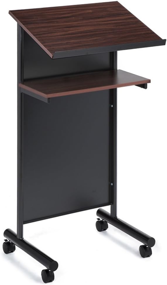 Wheeled Lectern with Storage Shelf, Beech/Black Q760740