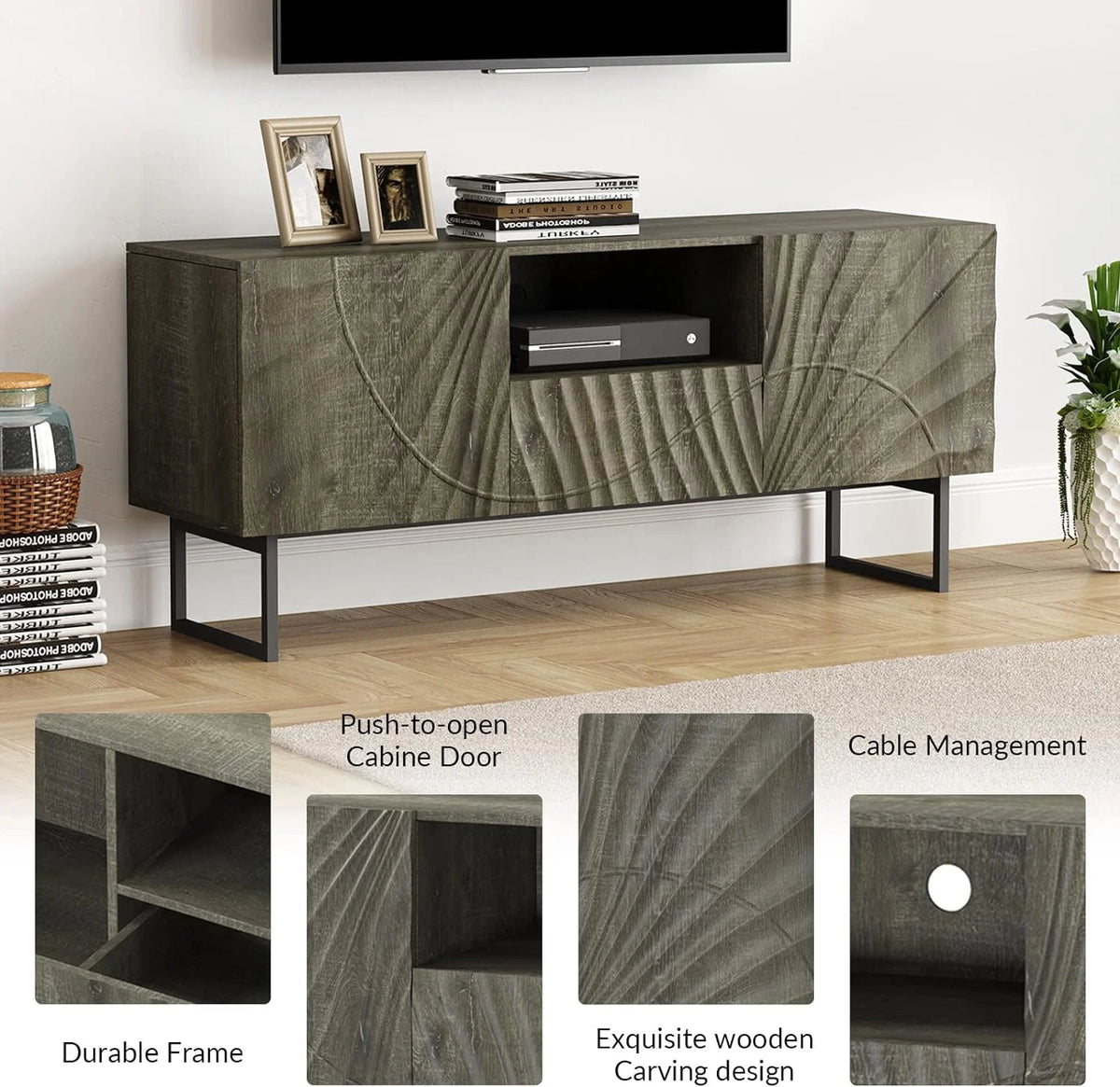 57" Wooden TV Stand with Metal Legs O274