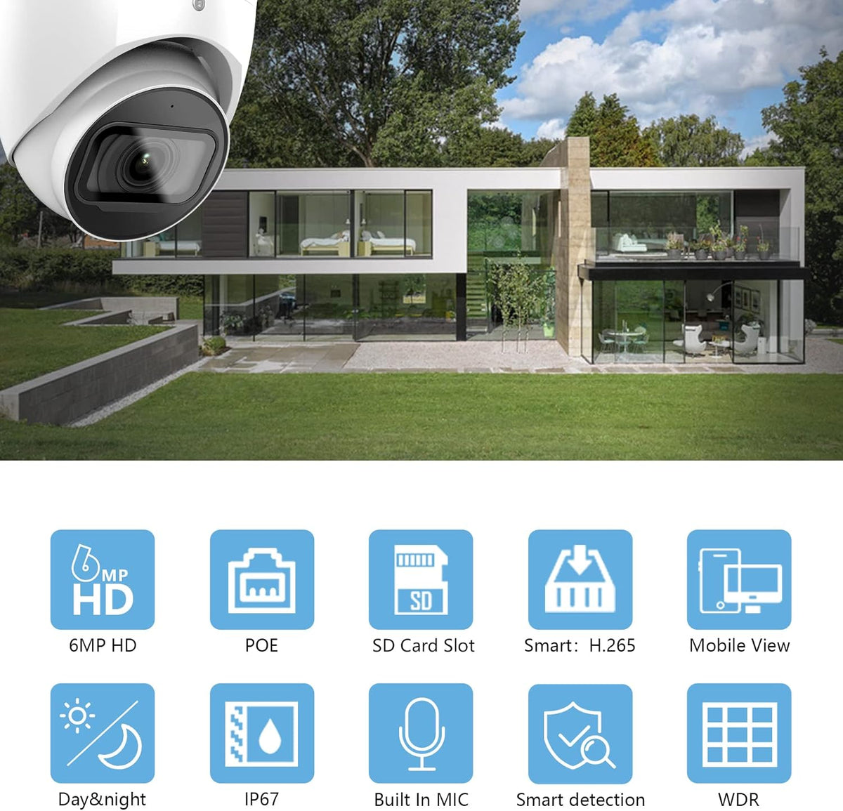 6MP HD POE IP Eyeball Dome Camera with Built-in MIC, IP67 J2630