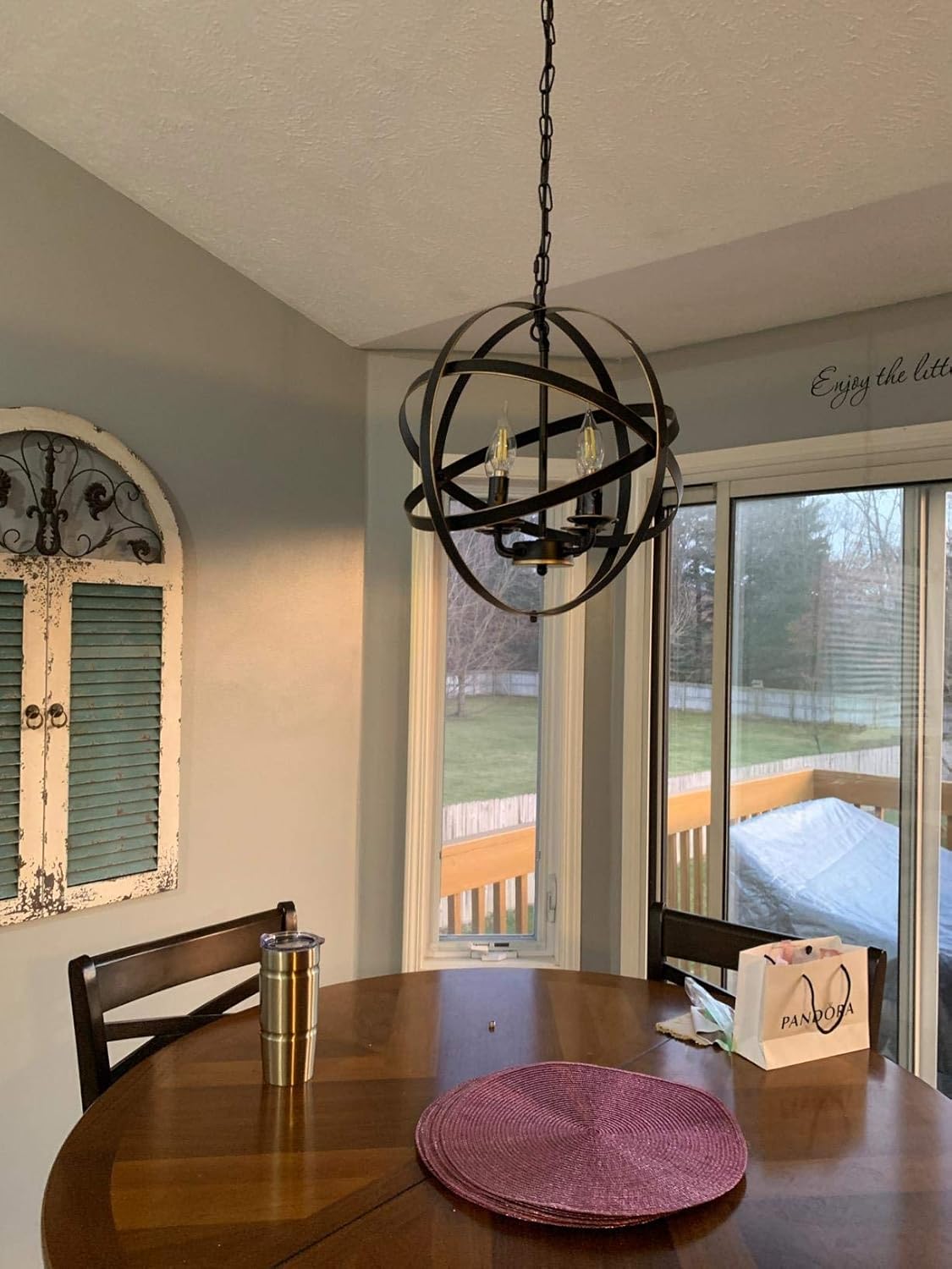 Black 6-Light Farmhouse Chandelier with Spherical Shade O438