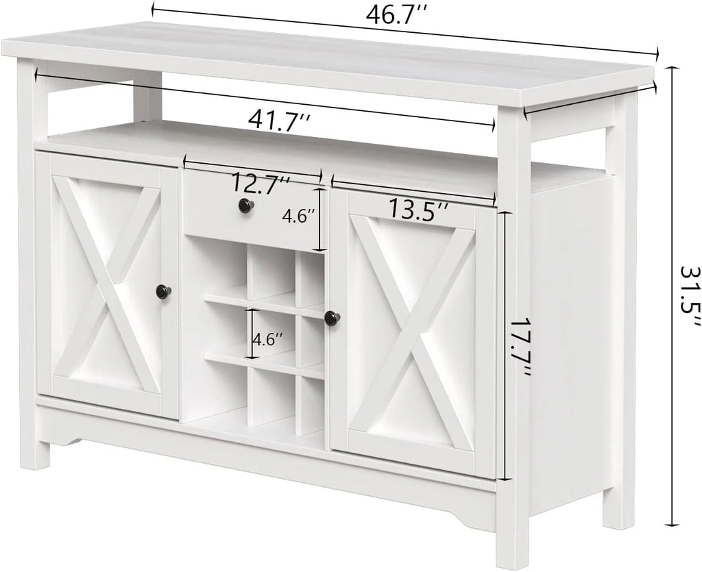 White Coffee Bar Cabinet with 9 Wine Racks L5163