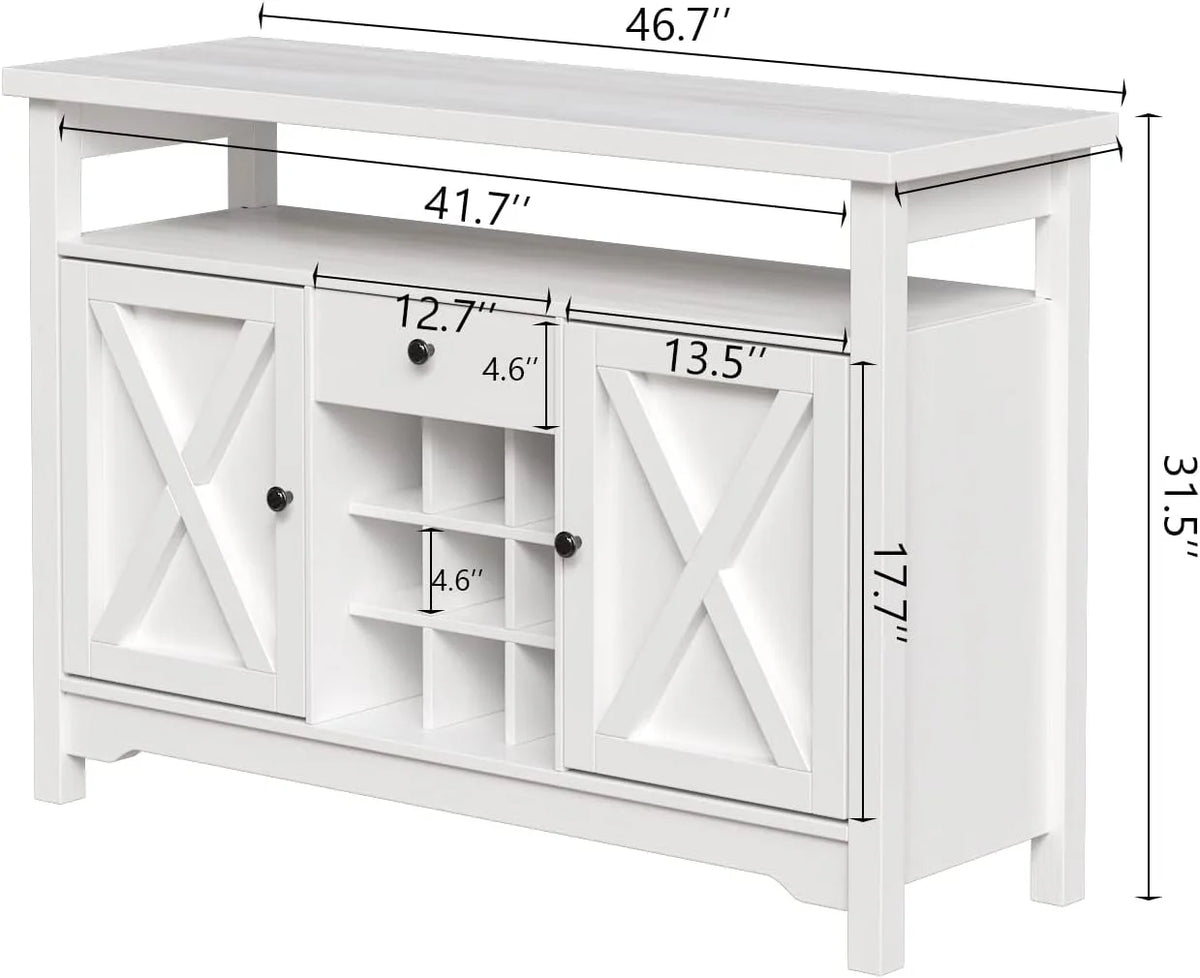 White Coffee Bar Cabinet with 9 Wine Racks L5163