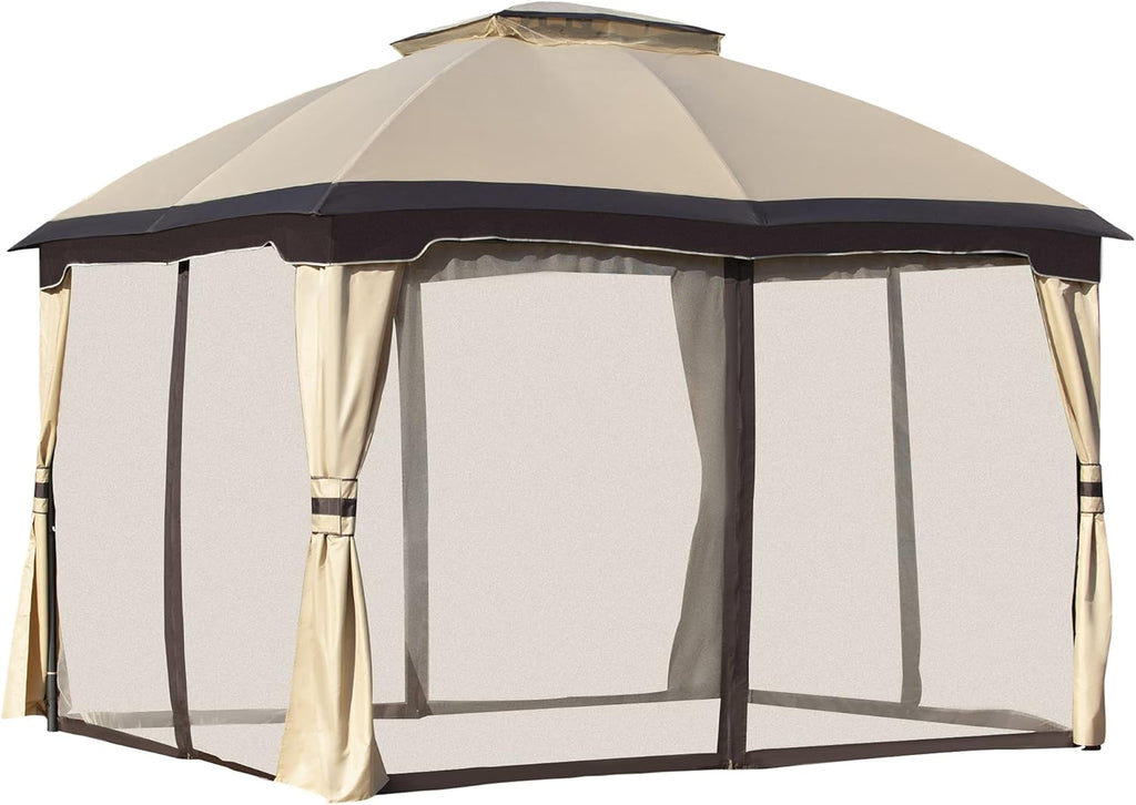10' x 12' Grey Outdoor Gazebo with Mesh Sidewalls V52912