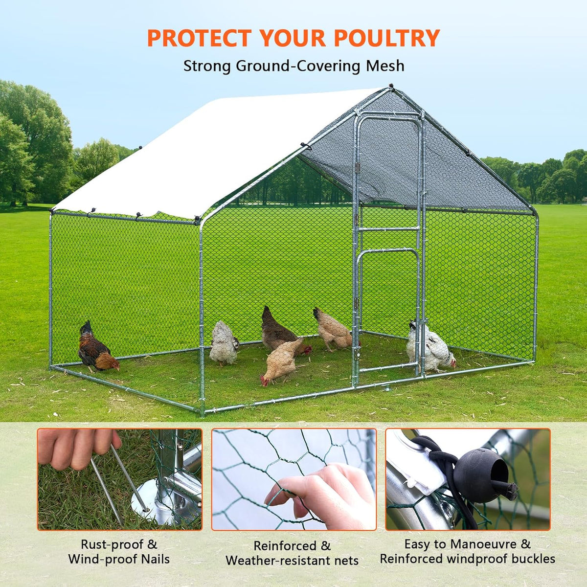 Large Metal Chicken Coop with Anti-UV Cover (9.8 * 6.6FT) X406207