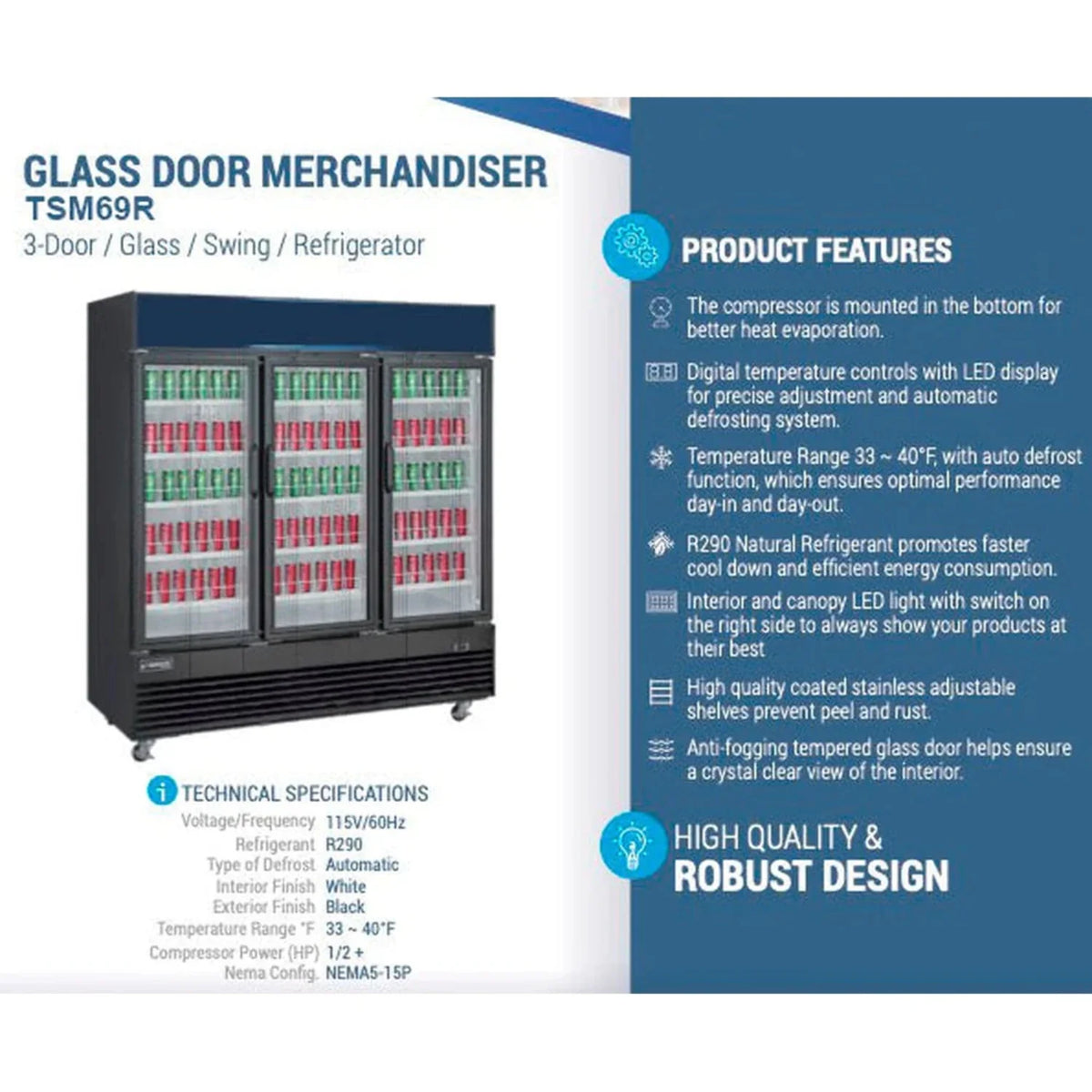 3 Door Swing Glass Merchandiser Refrigerator W817