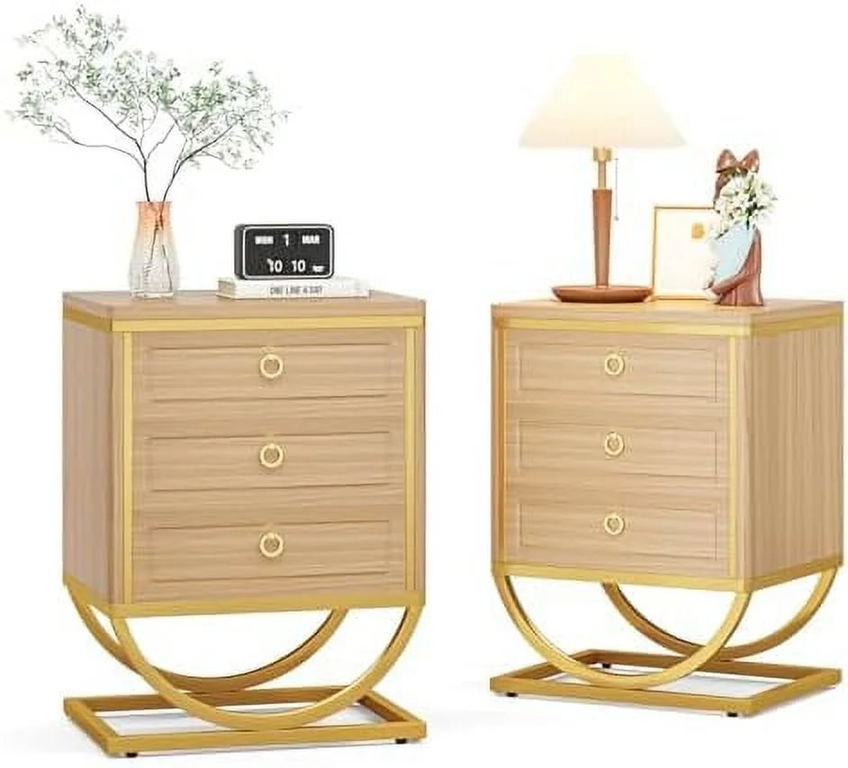 3 Drawer Walnut Wood Nightstand P677938