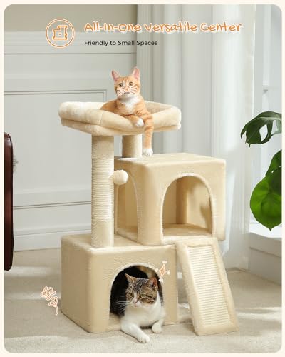 30 Inches Cat Tree with Dual Condos and Scratching Posts U7666