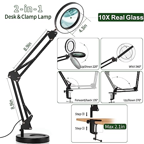 10X Magnifying Desk Lamp with Clamp, White I285