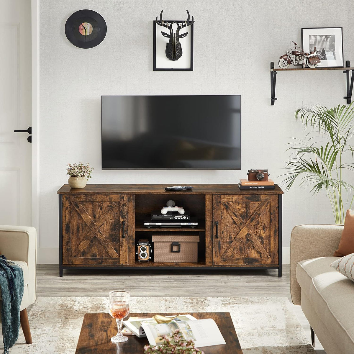 Farmhouse TV Cabinet with Adjustable Shelves I35988