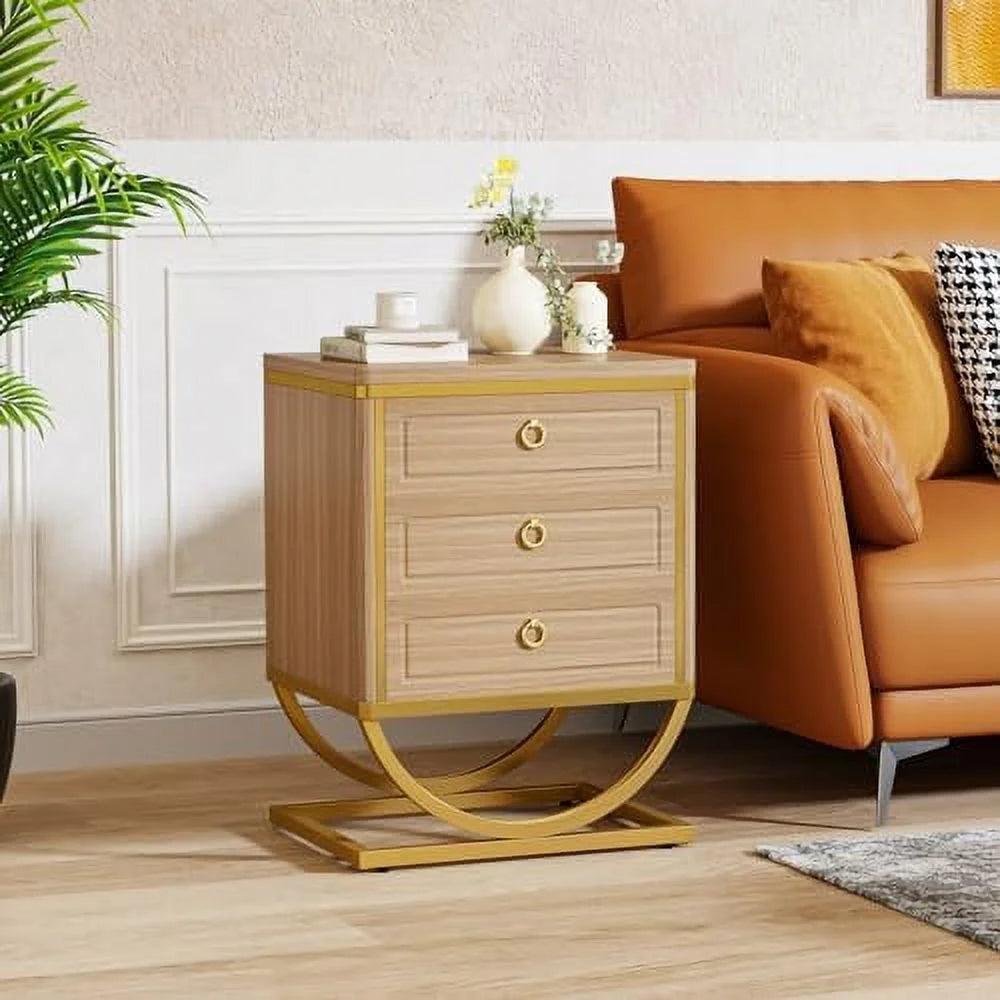 3 Drawer Walnut Wood Nightstand P677938