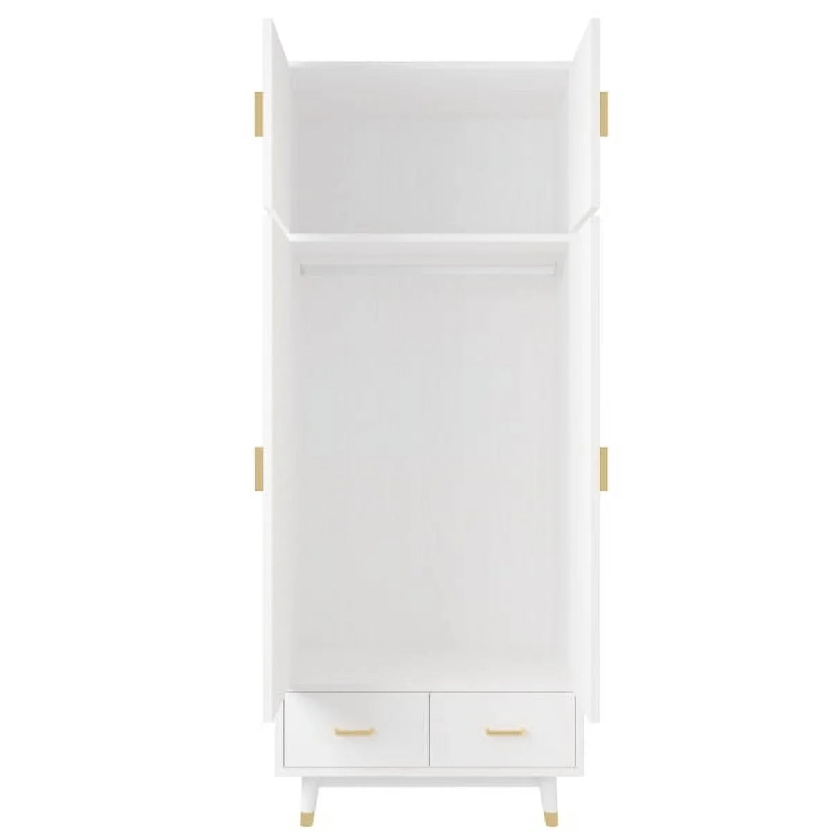 4 Door Wood Wardrobe with Clothing Rod and 2 Drawers, White C98267