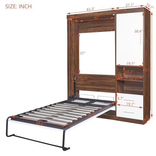 White Wood Murphy Bed with Cabinet B34672