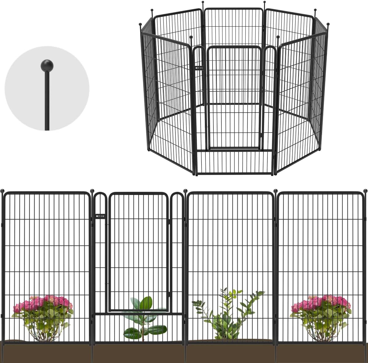 Black 7 Panels+1 Gate Metal Fence P865875
