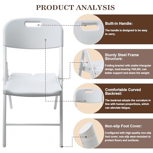 6 Pack White Folding Chair 700 lb Weight Capacity V366