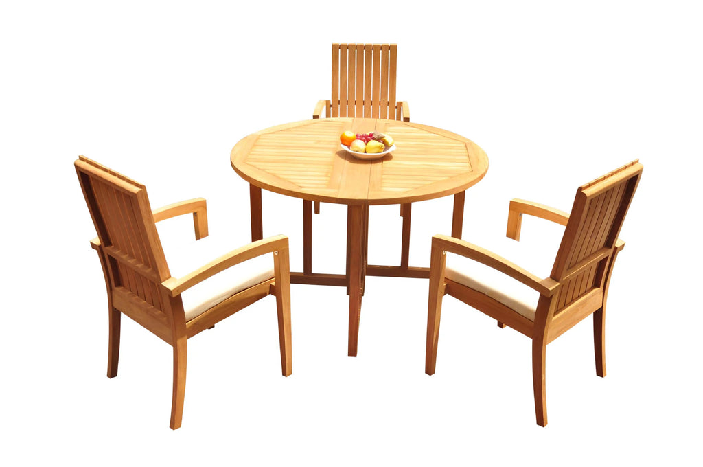 Grade-A Teak 4 Pc Dining Set with 48" Round Butterfly Table and 3 Stacking Arm Chairs U75447