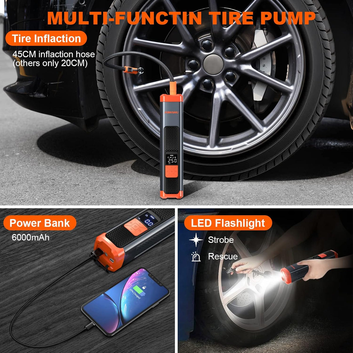6000mAh 150PSI Tire Inflator Portable Air Compressor with LCD, Pack of 2 G955