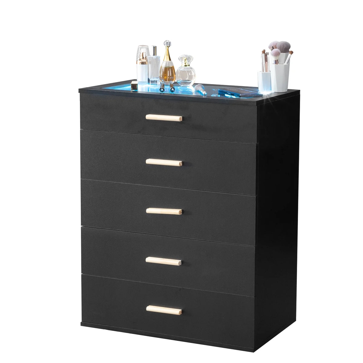 Black 5 Drawer Wood Dresser U2594