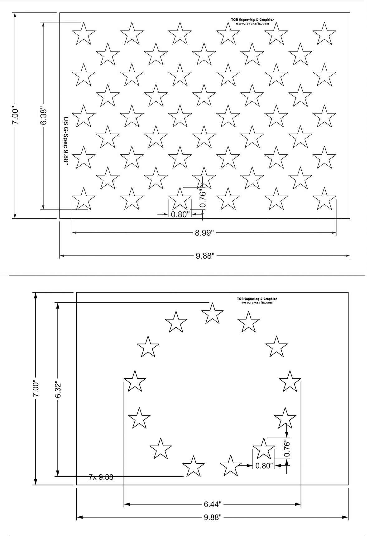 13 & 50 Star Field Stencils, 2 Piece Set, 14 Mil, 9.88"L W266712