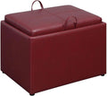Burgundy Faux Leather Accent Storage Ottoman H34736