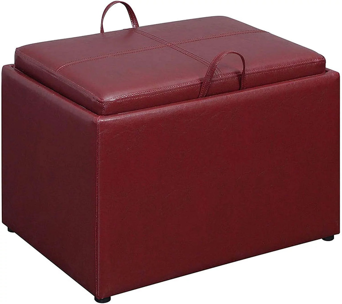 Burgundy Faux Leather Accent Storage Ottoman H34736